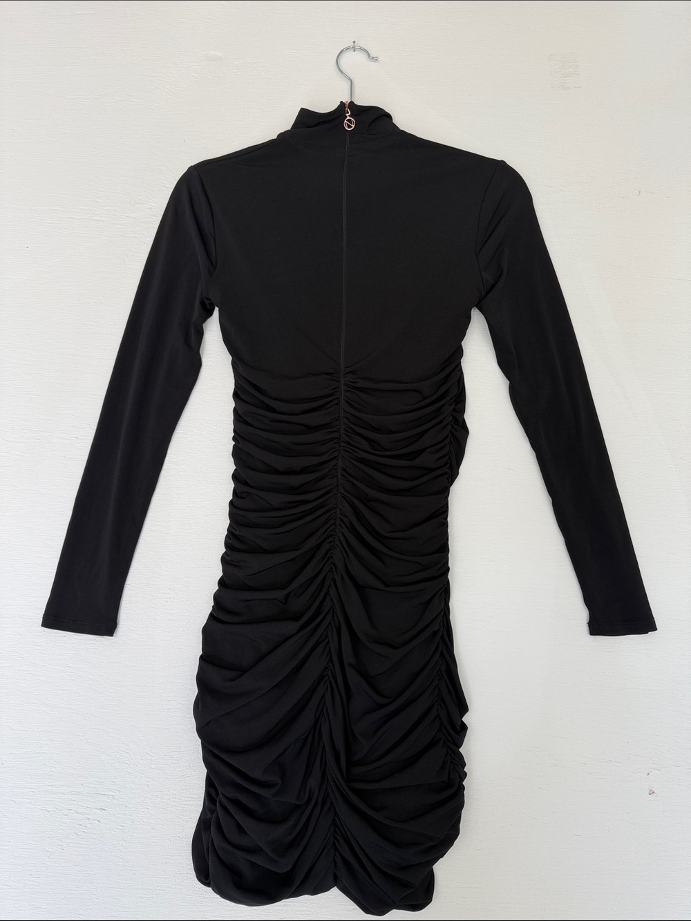 Nookie Black Long-Sleeve Ruched Mini Dress with Front Cutout - Picture 4 of 6